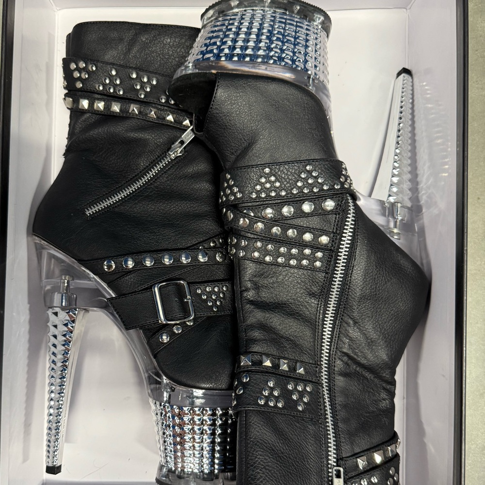 Pleaser Black Studded Platform Heeled Booties 🖤🩶